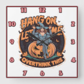 夕暮れお洒落にカボチャに止まった魔女 スクエア壁時計 (正面)