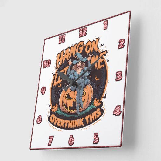 夕暮れお洒落にカボチャに止まった魔女 スクエア壁時計 (傾斜)