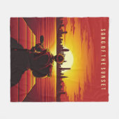 夕暮れのイラストレーションの夕日の歌、一人、男の子、g フリースブランケット (正面(横))