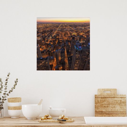 夕暮れのシカゴのダウンタウン ポスター (キッチン)