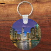 夕暮れのシカゴ・リバーのラベルは キーホルダー (正面)