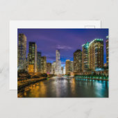 夕暮れのシカゴ・リバーのラベルは ポストカード (正面/裏面)