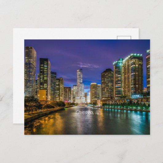 夕暮れのシカゴ・リバーのラベルは ポストカード (正面/裏面)