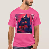 夕暮れのホラーな廃墟ハウスデザイン Tシャツ (正面)