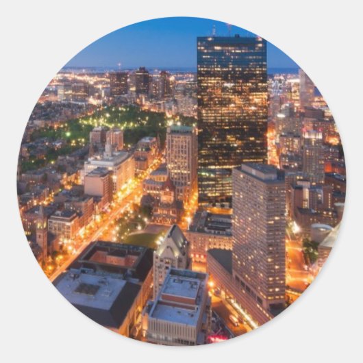 夕暮れのボストンのスカイライン ラウンドシール (正面)