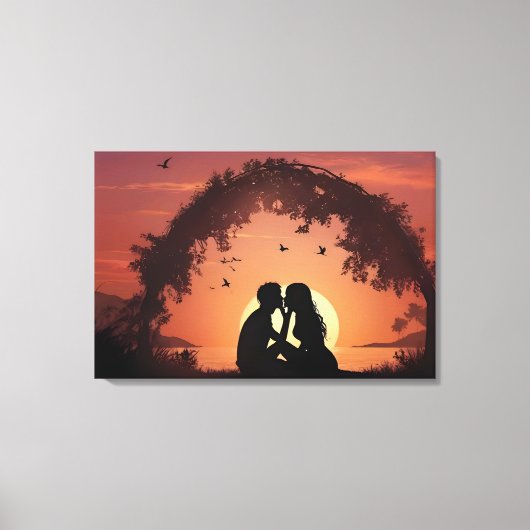 夕暮れのロマンチックなカップル キャンバスプリント (正面)