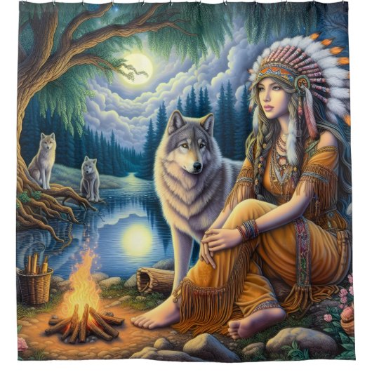 夕暮れの先住民精神と荒野の調和 シャワーカーテン (正面)