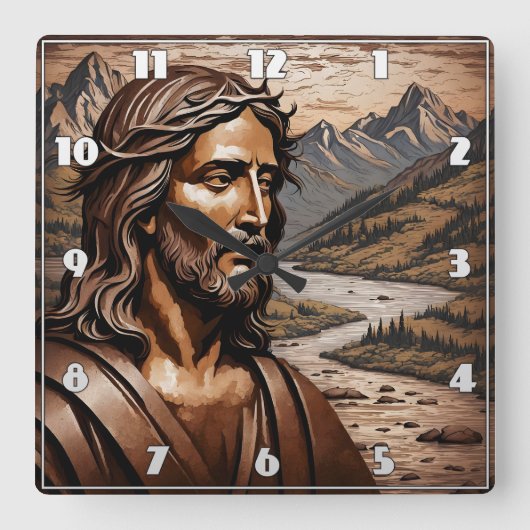 夕暮れの山の中でイエス スクエア壁時計 (正面)