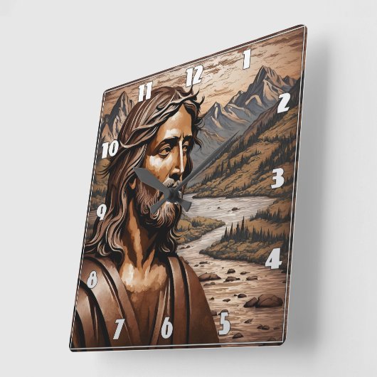 夕暮れの山の中でイエス スクエア壁時計 (傾斜)