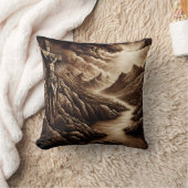 夕暮れの山景色の上で十字架につけられたイエス クッション (ブランケット)