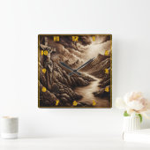 夕暮れの山景色の上で十字架につけられたイエス スクエア壁時計 (ホーム)