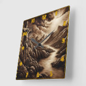 夕暮れの山景色の上で十字架につけられたイエス スクエア壁時計 (傾斜)