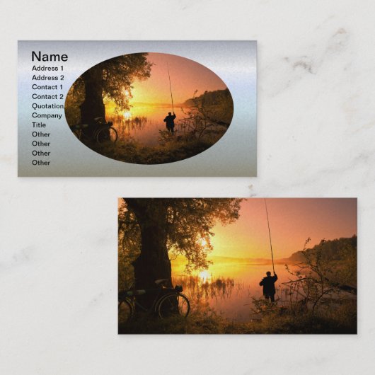 夕暮れの湖の漁師のシルエット 名刺 (正面/裏面)