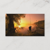 夕暮れの湖の漁師のシルエット 名刺 (裏面)