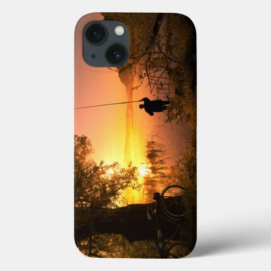 夕暮れの湖の漁師のシルエット Case-Mate iPhoneケース (裏面)