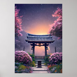 夕暮れの美しい神社 ポスター
