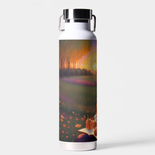 夕暮れの草地のかわいい悲しいスタイルの女性 ウォーターボトル (正面)