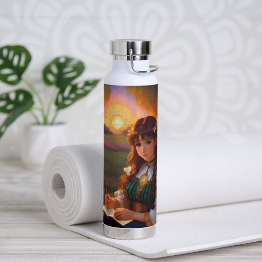 夕暮れの草地のかわいい悲しいスタイルの女性 ウォーターボトル (ヨガ)