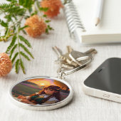 夕暮れの草地のかわいい悲しいスタイルの女性 キーホルダー (側面)