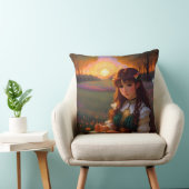 夕暮れの草地のかわいい悲しいスタイルの女性 クッション (椅子)