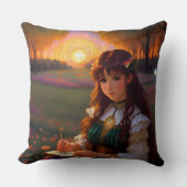 夕暮れの草地のかわいい悲しいスタイルの女性 クッション (正面)