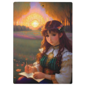 夕暮れの草地のかわいい悲しいスタイルの女性 クリップボード (裏面)