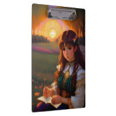 夕暮れの草地のかわいい悲しいスタイルの女性 クリップボード (右)