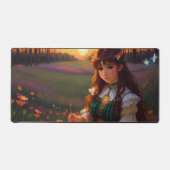 夕暮れの草地のかわいい悲しいスタイルの女性 デスクマット (正面)