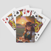 夕暮れの草地のかわいい悲しいスタイルの女性