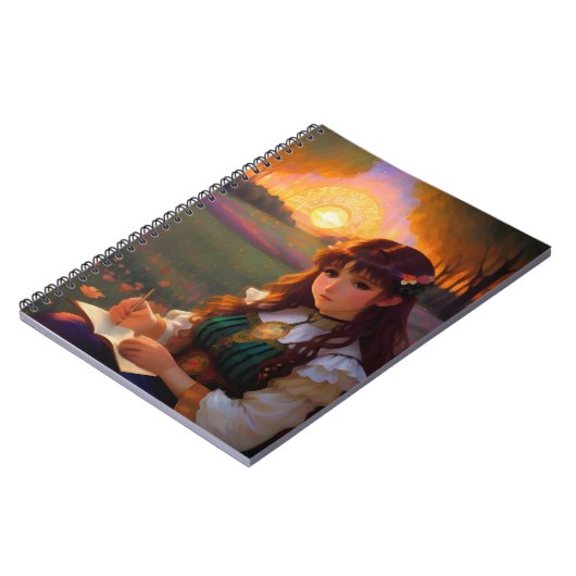 夕暮れの草地のかわいい悲しいスタイルの女性 ノートブック (左側)