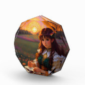 夕暮れの草地のかわいい悲しいスタイルの女性 フォトブロック (右)