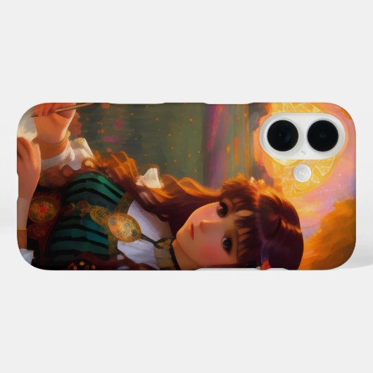 夕暮れの草地のかわいい悲しいスタイルの女性 Case-Mate iPhoneケース (裏面 (横))