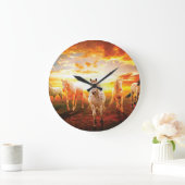 夕暮れの馬の装飾用クッション ラージ壁時計 (ホーム)