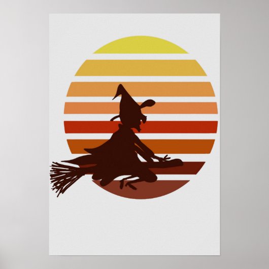 夕暮れの魔女おもしろいハロウィーン ポスター (正面)
