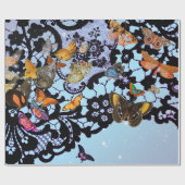 夕暮れギフトラッピングのレース模様の蝶 ラッピングペーパー (フラット)