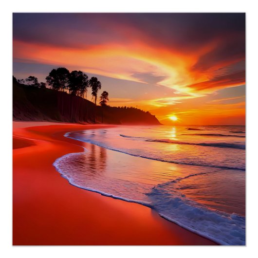 夕暮れビーチAI ポスター (正面)