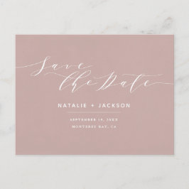 夕暮れピンクと白のエレガントな結婚式は日付を保存 ポストカード