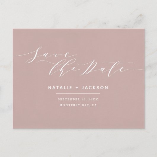 夕暮れピンクと白のエレガントな結婚式は日付を保存 ポストカード (正面)