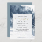 夕暮れブルーフォレストレイクパインカップルシャワー招待状 サンキューカード (正面/裏面)