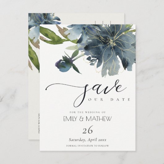 夕暮れブルー金ゴールドフローラ水の色は日付を保存 案内ポストカード (正面/裏面)