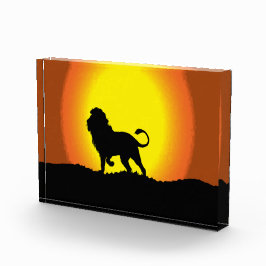 夕暮れライオンのシルエット フォトブロック