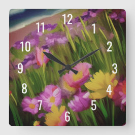 夕暮れワイルドフラワー スクエア壁時計