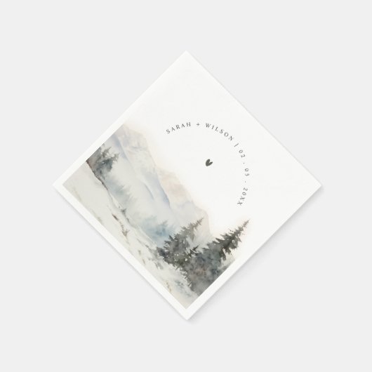 夕暮れ冬の雪の山の風景結婚ズ スタンダードカクテルナプキン (角)