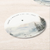 夕暮れ冬の雪の山の風景結婚ズ ラウンドペーパーコースター (アングル)