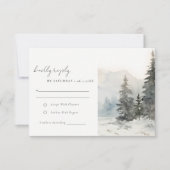 夕暮れ冬の雪の山の風景結婚ズ 出欠カード (正面)