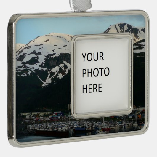 夕暮れ名勝アラスカ写真のホイッティエ シルバープレートフレームオーナメント (右)