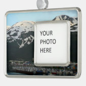 夕暮れ名勝アラスカ写真のホイッティエ シルバープレートフレームオーナメント (左)