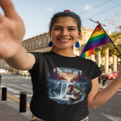 夕暮れ威厳のあるに滝を飛び越えるベース Tシャツ