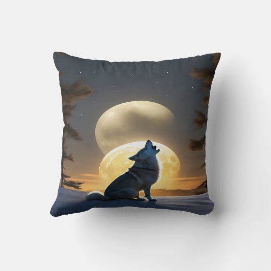 夕暮れ威厳のあるのツイン・モーンの下で狼がハウリング クッション (裏面)