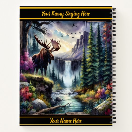 夕暮れ威厳のあるの穏やかな滝でムースを鳴らす ノートブック (裏面)